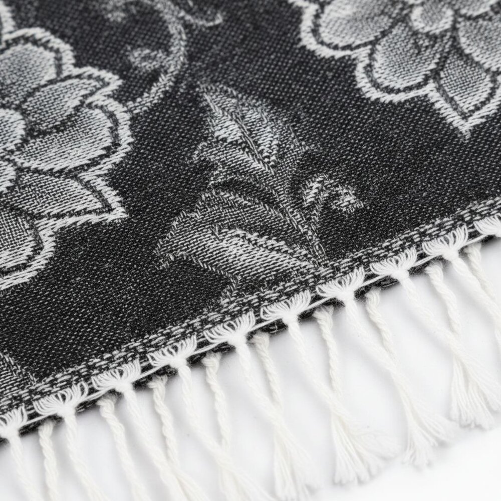 Black White Paisley Jacquard Scarf Shawl Fringe Boho Wrap Women 72x28 - Picture 2 of 9